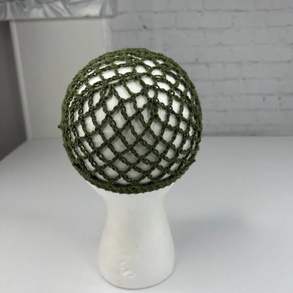 Created By Cyd Olive Green Crochet‎ Fishnet Snood Cap 100% Indian Cotton NEW